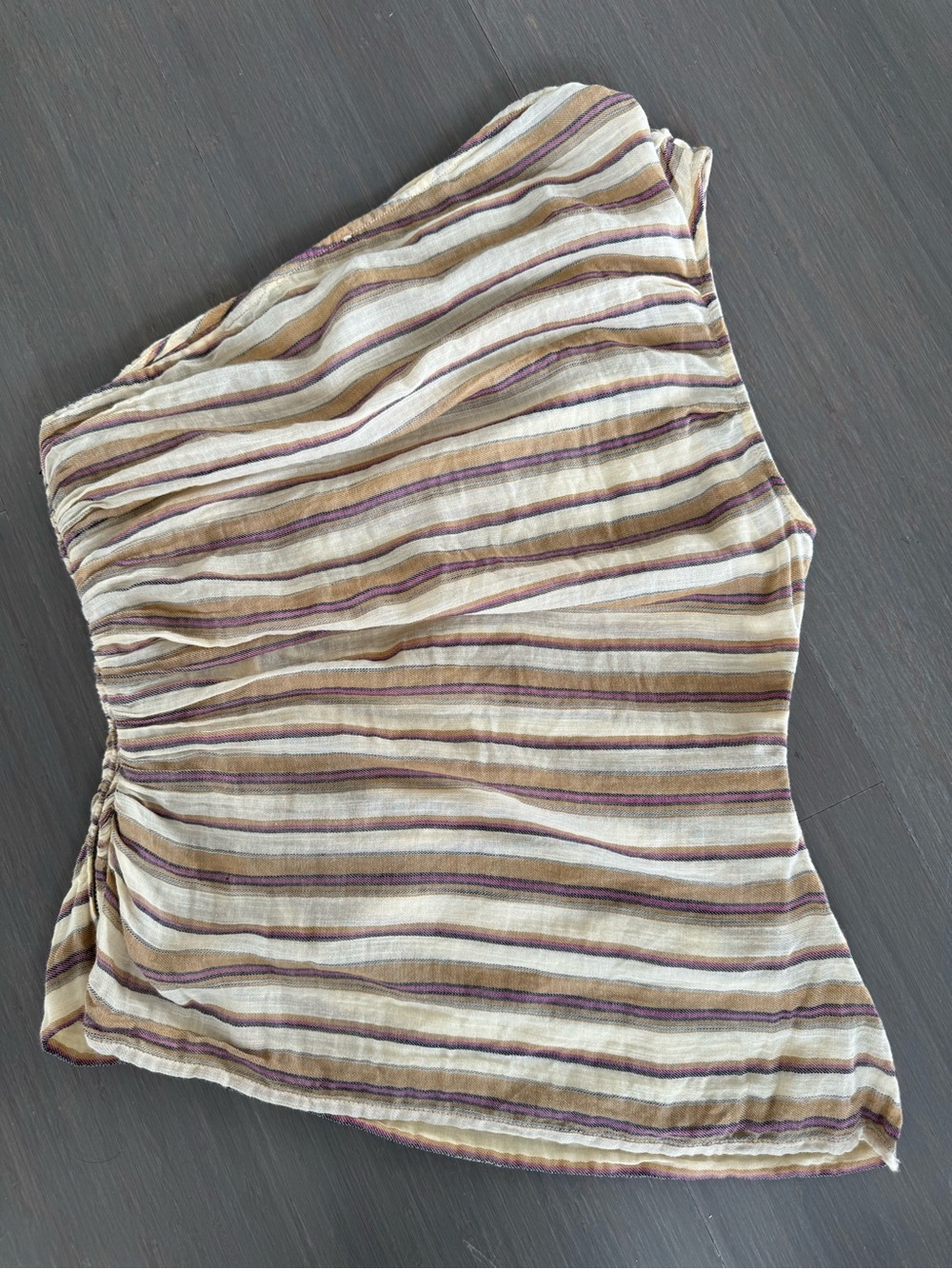 Ulla Johnson One-Shoulder Striped Cream and Taupe Top - Picture 5 of 7